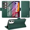 Giyer Cover per iPhone 16 Custodia con Vetro Temperato, Premium PU Portafoglio Slot per Scheda RFID Antifurto Funzione Supporto Flip Case, Antiurto per iPhone 16 5G Cover (Verde)