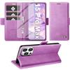 Giyer Cover per iPhone 15 Pro Max Custodia con Vetro Temperato, Premium PU Portafoglio Slot per Scheda RFID Antifurto Funzione Supporto Flip Case, Antiurto per iPhone 15 Pro Max 5G Cover (Viola)