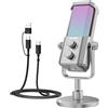 NEEWER UM01 Microfono Podcasting RGB USB, Cancellazione Rumore AI, Argento | Cardioide Plug e Play, Muto/Sinc Musica/Controllo App per Riunioni Zoom, Giochi, Compatibile con Android PC Windows Mac PS4/5