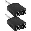 Healvian 2 Pezzi Adattatore Audio Jack 6,35mm Maschio a Doppio Femmina Nero | Supporto Segnale Bilanciato e Sbilanciato, Contatti Nichelati, Struttura Stampata, per Studi Prove e Mixer