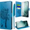TTSWJBD Cover per Oppo A6 Pro 5G/4G e Vetro Temperato, Blu | 3 Slot Schede, Supporto, Morbido TPU Antiurto Protezione, Pelle PU Antigraffi, Portafoglio, Magnetica Flip Case Custodia