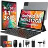 WOREGOO 11 Pollici Tablet Android 16, 4G LTE e 5G WiFi, Octa-Core, 36GB RAM+512GB ROM (1TB TF), Widevine L1, 2K 1920x1200 FHD Display, GMS/GPS/8+13MP/Batteria 8000mAh con Tastiera+Mouse(Grigio)