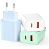 HYDOOD Caricabatterie USB-C da 20W,3Pack Caricatore a 2Porta con ricarica rapida | Ricarica rapida USB C per i Phone 17/16/15/14/13/12/11/XS/X/8/7, alimentatore di rete USB QC 3.0 per Galaxy, pad, tablet