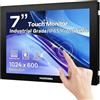 NORQIN Monitor Touchscreen Industriale 7 Pollici, IP65 Impermeabile | 1024×600 LCD Monitor Touch,Capacitivo 10 Punti,Montaggio VESA,HDMI/VGA/DVI/USB,Schermo Robusto per Chioschi,POS & Magazzino