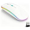 Wowssyo Mouse senza fili ricaricabile, supporta 2,4 GHz USB e mouse Bluetooth, mouse dual mode con illuminazione RGB, 800-1200-1600 DPI, per laptop, PC, iOS, Android, iPad, Windows, bianco