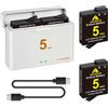 ASTENCH OSMO Action 6/5 Pro/4/3, kit di 2 batterie di ricambio da 2600 mAh e caricatore doppio LED di tipo C, per DJI OSMO Action 6/OSMO Action 5 Pro/OSMO Action 4/3/OSMO 360
