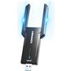 COMFAST Chiavetta WiFi USB3.0, 2 Antenne Alto Guadagno, OFDMA & MU-MIMO, WPA3, Plug & Play senza driver, compatibile Win10/11