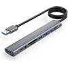 GKEAPZA Cavo lungo per hub USB, adattatore USB 3.0 a 9 porte con 4 porte dati USB 3.0, slot SD/TF, connettore 0,138 in, porta dati USB-C, porta di alimentazione USB C 5V/3A, cavo 47 in per laptop.