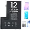 FoxyTech Batteria per iPhone 12 Pro Max 3687 mAh compatibile - Kit completo con adesivo batteria, guarnizione di tenuta e strumenti inclusi - Modeles A2342 A2410 A2411 A2412 - A2412 - Azienda francese