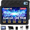 DMOAO Tablet Bambini 10 Pollici Android 15 con 30GB RAM, 5G Wi-Fi 6, 64GB ROM(TF 2TB), Control Parental, Gemini AI, Octa-Core, 8MP+5MP, 6000mAh, Custodia Protettiva EVA + Supporto Girevole a 360°, Nero