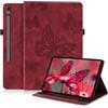 laddutoi Custodia per Samsung Galaxy Tab S10 Lite/S10 FE/S9 FE 10.9, Rosso | Protettiva Case per Tab S9 11", Cover in Pelle PU con Supporto regolabile, Slot per schede, Antiscivolo, Motivo a farfalla
