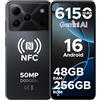 Luzglo Note 56 Plus Smartphone, Android 16, 48GB+256GB/TF 2TB Cellulari, 50MP+8MP, 6150mAh Telefono Cellulare, 6.56 90Hz Octa-Core Telefoni, Face ID/4G Dual SIM/Widevine L1/NFC - Nero