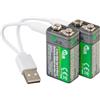 tka Köbele Akkutechnik 2er-Set Li-Ion-Akkus Typ 9-V-Block mit USB-C, 340 mAh, 3.060 mWh