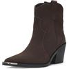 MISSCAI Stivaletti Texani Donna in Vera Pelle Scamosciata Tacco 7,5 cm | Stivali western donna, tronchetti tacco blocco largo 6,5 cm, punta affusolata, dettaglio argentato