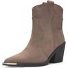 MISSCAI Stivaletti Texani Donna in Vera Pelle Scamosciata Tacco 7,5 cm | Stivali western donna, tronchetti tacco blocco largo 6,5 cm, punta affusolata, dettaglio argentato