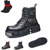 Topmis Stivaletti Gothic Da Uomo Con Plateau, Anfibi Punk In Pelle Con Lacci E Zip Laterale, Stivali Biker Con Tacco Alto Per Look Casual