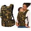 P'tit Bébé Marsupio fisiologico ergonomico, motivo geometrico, 100% cotone, comodo e leggero, adatto per bambini da 3 a 20 kg, regolabile, cinghie imbottite, supporto per testa e facile installazione