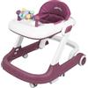 OHMG Babywalker 5 in 1 - Carrello di risveglio e camminata, funzione basculante, sdraietta con ruote, luce, musica, area di gioco, tavolo da pranzo, girello, pieghevole, colore: rosa rosso