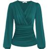 GRACE KARIN Donne Vintage Plissettato Camicie Maniche Lunghe Scollo a V Tinta Unita Top Slim Fit Plissé Top Tunica Estate Autunno Bluse Verde Chiaro L