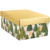 Idena 31494 - Scatola regalo con coperchio delle dimensioni di 20 x 15 cm, scatola regalo per Natale con abeti in verde e oro