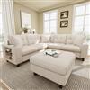 SUKY Divano angolare modulare XXL a forma di U, 6 posti, in ciniglia, con braccioli per libreria, sgabello mobile a forma di L e U, portabicchieri, ideale per soggiorno, beige