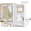TEENFON Specchio Bagno Contenitore con LED, Mobile Bagno con Specchio con Presa Elettrica e Supporto Asciugacapelli, 3 Temperature di Colore Regolabili, Ripiani Regolabili, 3 Porte - 70x15x65cm