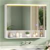 FORABAMB Specchio Bagno Contenitore con Luce, Specchiera Bagno 80x16x75 cm | Illuminazione LED, Presa di corrente integrata, Ripiano Regolabile, Chiusura ammortizzata, Controllo touch, Specchio HD