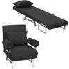 HOMCOM Poltrona reclinabile convertibile divano letto 1 posto Nero | Grande comfort, cuscino lombare, braccioli, base in metallo, lino