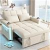 Azkoeesy Divano Letto 2 Posti 145 cm 3 in 1 convertibile, Estensibile e reclinabile, con Luci LED, Porte USB, portabicchieri, Tessuto Ciniglia, Inclusi 2 Cuscini, per Soggiorno/Home Cinema, Beige