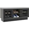 COSTWAY Panca Scarpiera con 6 Scomparti e 3 Ripiani Regolabili, Panca Porta Scarpe con Cuscino, Scarpiera con 2 Ante Scorrevoli, Mobile Scarpe per Ingresso, Soggiorno, 99,5 x 34,5 x 46 cm (Marrone)