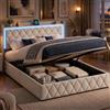 AZJSAHAH Letto imbottito da 140 x 190 cm con contenitore idraulico, letto matrimoniale con contenitore a LED, 140 x 190 cm, con rete a doghe in velluto, letto per ragazzi, letto boxspring, senza