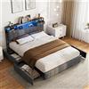 QMTXBYJ Letto matrimoniale con Contenitore 160x200 cm, letto imbottito 160x200 con 6 cassetti, LED e Porta USB, letto funzionale con testiera, struttura letto con rete a doghe,Velluto,Senza Materasso