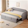 SUKY Letto imbottito, divano letto estensibile 90/180 x 190 cm, con strisce verticali, con rete a doghe, letto multifunzione, tessuto di lino comodo e traspirante, grigio chiaro