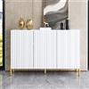 ZKLOEP Scarpiera 2 in 1, PB&MDF, 3 ante, scanalature verticali in rilievo, ripiani regolabili, piedini tubolari in metallo dorato, cerniere ammortizzate, bianco