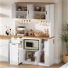 Rosebibi Mobile da cucina, armadio alto, armadio dispensa con 3 cassetti a scorrimento e ripiani regolabili, vetrinetta per soggiorno e sala da pranzo, 120×40×182 cm, Bianco+Naturale