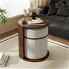Kelodan Set di tavolino con sgabello, rotondo, tavolino da caffè, tavolino da divano, con vano portaoggetti, effetto legno MDF, mobile moderno per soggiorno, noce