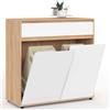 IDMarket - Mobile bagno a 2 ante TOMI con 2 cesti portabiancheria estraibili e 1 cassetto, finitura faggio e bianco
