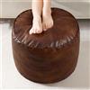 HIGOGOGO Pouf rotondo imbottito, in ecopelle, con imbottitura in schiuma, morbido poggiapiedi per soggiorno, 50 x 35 cm, marrone scuro