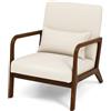 GIANTEX Poltrona Lounge Imbottita in Legno di Gomma con Cuscino Lombare | Sedia per il Tempo Libero e Poltrona Relax con Seduta e Schienale Imbottiti, per Camera da Letto e Lettura, Beige
