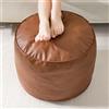 HIGOGOGO Pouf rotondo imbottito, in ecopelle, con imbottitura in schiuma, morbido poggiapiedi per soggiorno, 50 x 35 cm, marrone