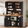 Rosebibi Mobile da Cucina, Armadio Alto, Armadietto con 3 Cassetti a Scomparto e Ripiani Regolabili, Vetrinetta per Soggiorno e Sala da Pranzo, 120×40×182 cm, Nero+Natura