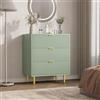 Garvee Cassettiera stretta moderna con 3 cassetti, comò salvaspazio 60×40×75 cm - frontale ondulato/cannellato - maniglie e piedi in metallo dorato - kit antiribaltamento - verde oliva - 3 cassetti