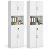 NovoLiving Set di 2 Armadio Ufficio con Chiave, Armadio Multiuso & Mobile Ufficio 58 × 30 × 180 cm, Bianco con 4 Ante, Vano Aperto, Ripiani Regolabili, Pannello Truciolare, per Home Office, Garage, Soggiorno