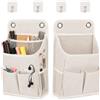 Gnovldg 2 Pezzi Organizer da Appendere con 4 Ganci Tessuto di Lino Bianco | Pieghevole Portaoggetti da Appendere, Impermeabile Organizer Porta per Bagno, Camera da Letto, Ufficio, Camper