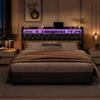 QMTXBYJ Letto matrimoniale con contenitore 180x200 con LED e USB, Letto imbottito 180x 200 con contenitore idraulico, letto funzionale, Struttura letto con ripostiglio testiera e rete a doghe, PU