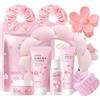 Dongcill Kit per Cura della Pelle Sakura 8 Pezzi,Sakura Skincare Set per Donne | Include, Pulizia,Crema solare 50,Tonico,Essenza Crema,Fascia per Capelli, elastico per Capelli, Braccialetto
