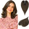 RUWISS Topper per capelli veri da donna, capelli veri, castani, lisci, con clip, senza frangia, per donne