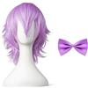 KSBBHDS 1 Pezzo Di Capelli Corti E Medi Viola Chiaro E 1 Pezzo Di Papillon, Parrucca Completa Del Copricapo, Oggetti Di Scena In Costume Anime, Acconciatura A Coda Di Lupo Anti-Ordito.