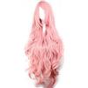 QIKEGooods Parrucca da donna lunga 100 cm, capelli ricci sintetici resistenti al calore, con frangia, colore rosa
