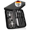 BERGWERK® Solingen - Set manicure in vera pelle, 8 pezzi, colore nero | Forbici per unghie, forbici per pelle, pinzette, lima, coltello per cuticole, pulitore per cuticole, 2 bastoncini per la cura